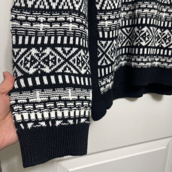 Talbots Black & White Fair Isle Crewneck Sweater XL Cotton/Wool Blend - Picture 5 of 9